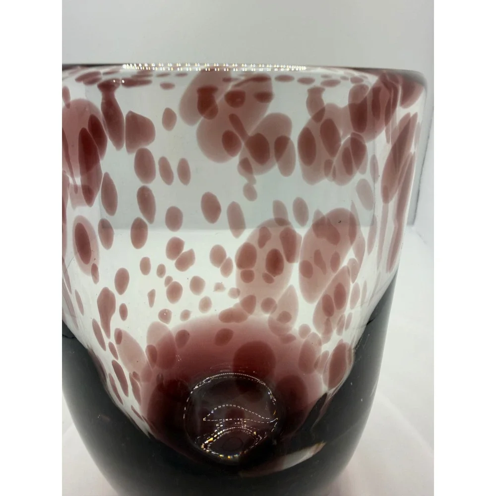 Handblown Art Glass Vase Purple Red Confetti Heavy Base‎ 8.5